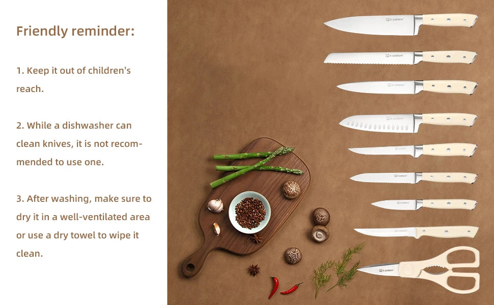16-Piece Carbon Steel Kitchen Knife Set with Built-In Sharpener