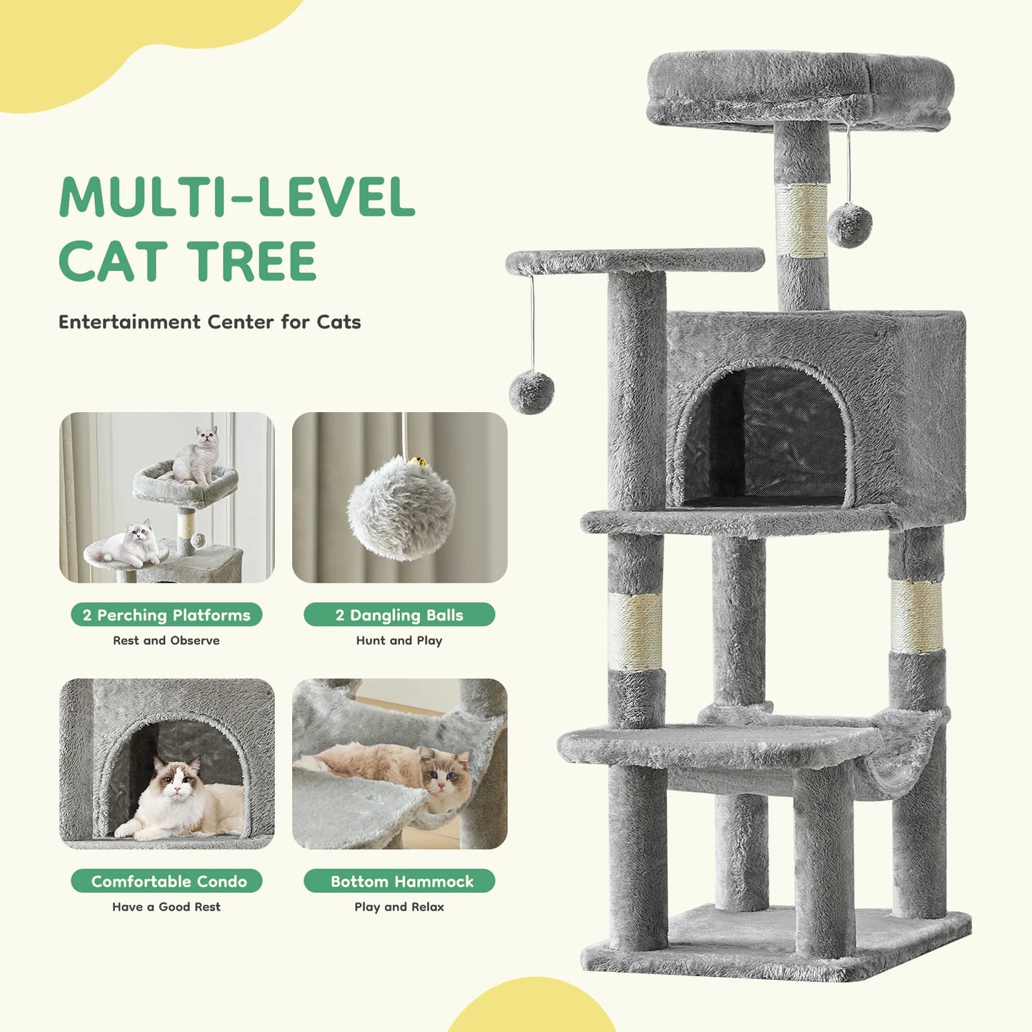 Multi Level Cat Tree With Scratching Posts For Indoor Cats