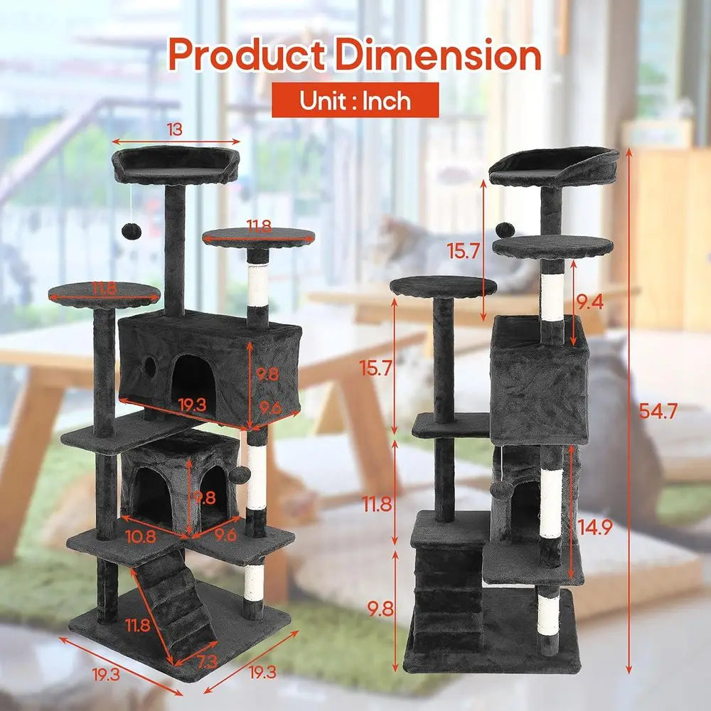 Indoor Cat Tree With Dangling Ball And Scratching Posts