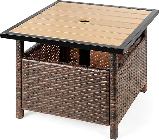 Wicker Outdoor Side Table With Umbrella Hole UV-Resistant