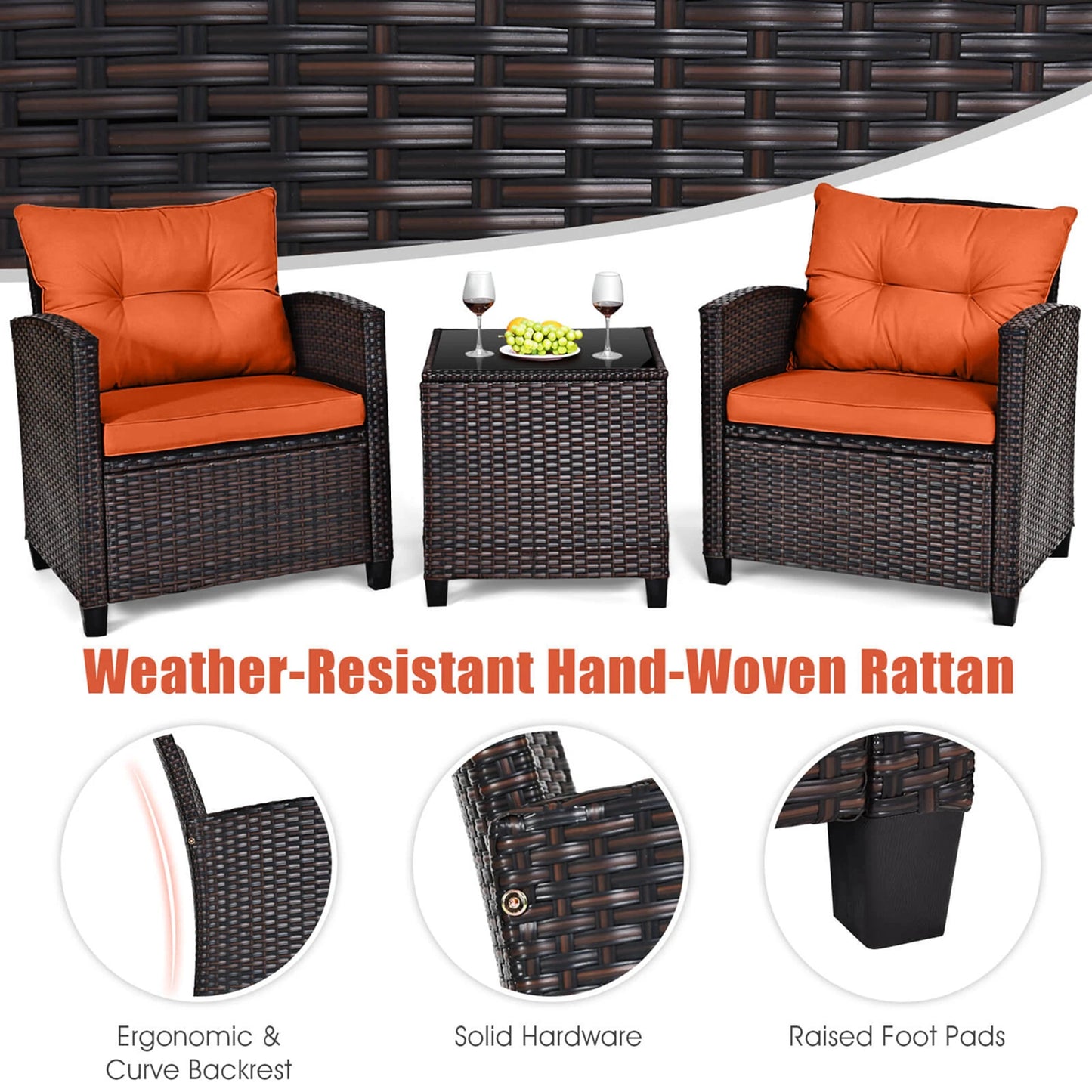 Outdoor Rattan Patio Conversation Set With Cushions For Everyday Use