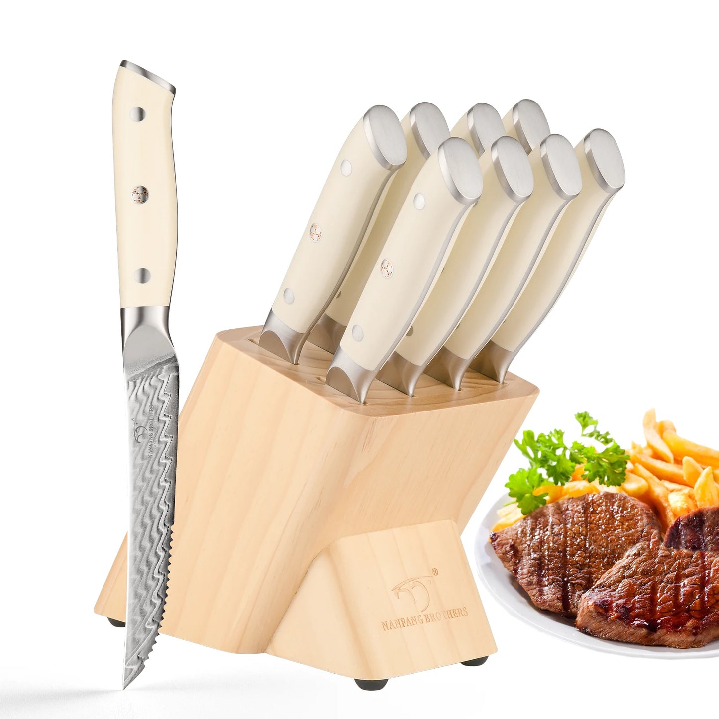 Premium VG10 Damascus Steak Knife Set With Wooden Storage Block