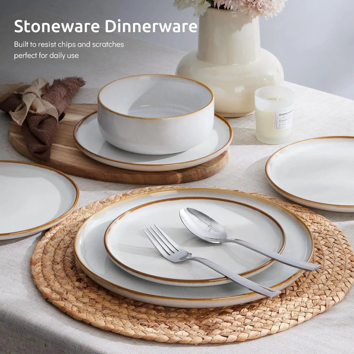 Stoneware Dinnerware Set For Four 12 Piece Reactive Glaze Dishes