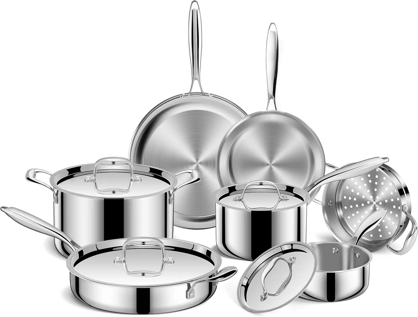Pots And Pans Set Stainless Steel Cookware Induction Compatible Oven Safe