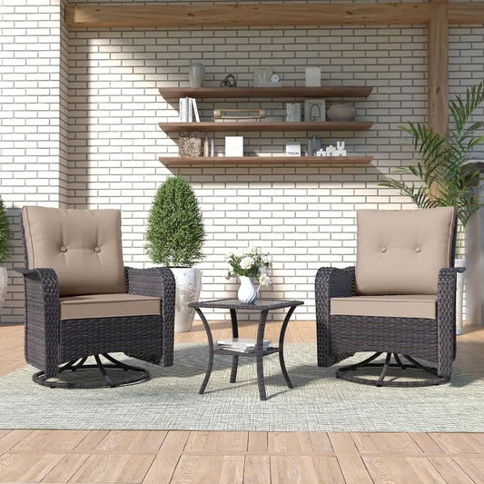 Outdoor Patio Set Swivel Gliders Wicker Glass Table