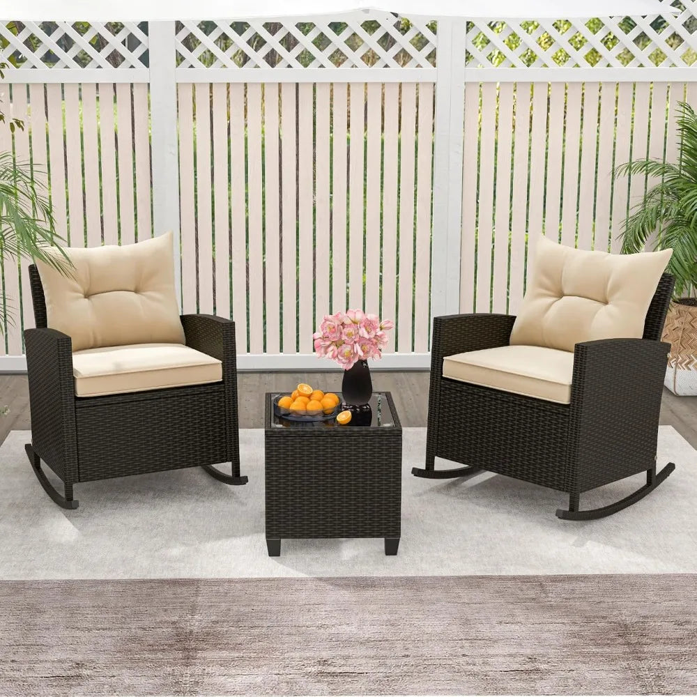 Oralner Outdoor 3 Piece Wicker Patio Set With Table