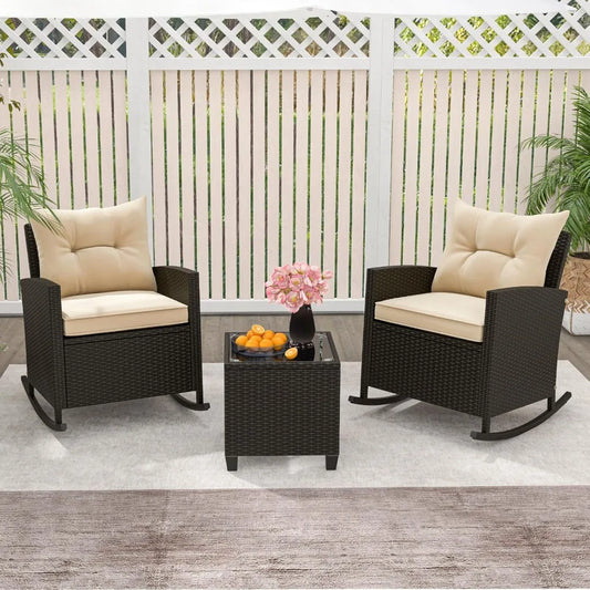 Oralner Outdoor 3 Piece Wicker Patio Set With Table