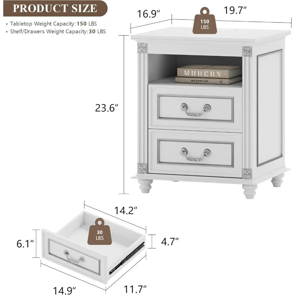 Nightstand With Charging Station And LED Lighted Drawers