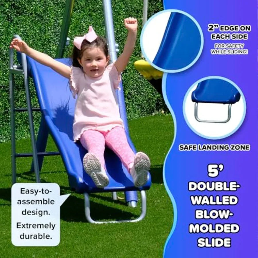 Outdoor Kids Swing Set With Teeter Totter and Slide