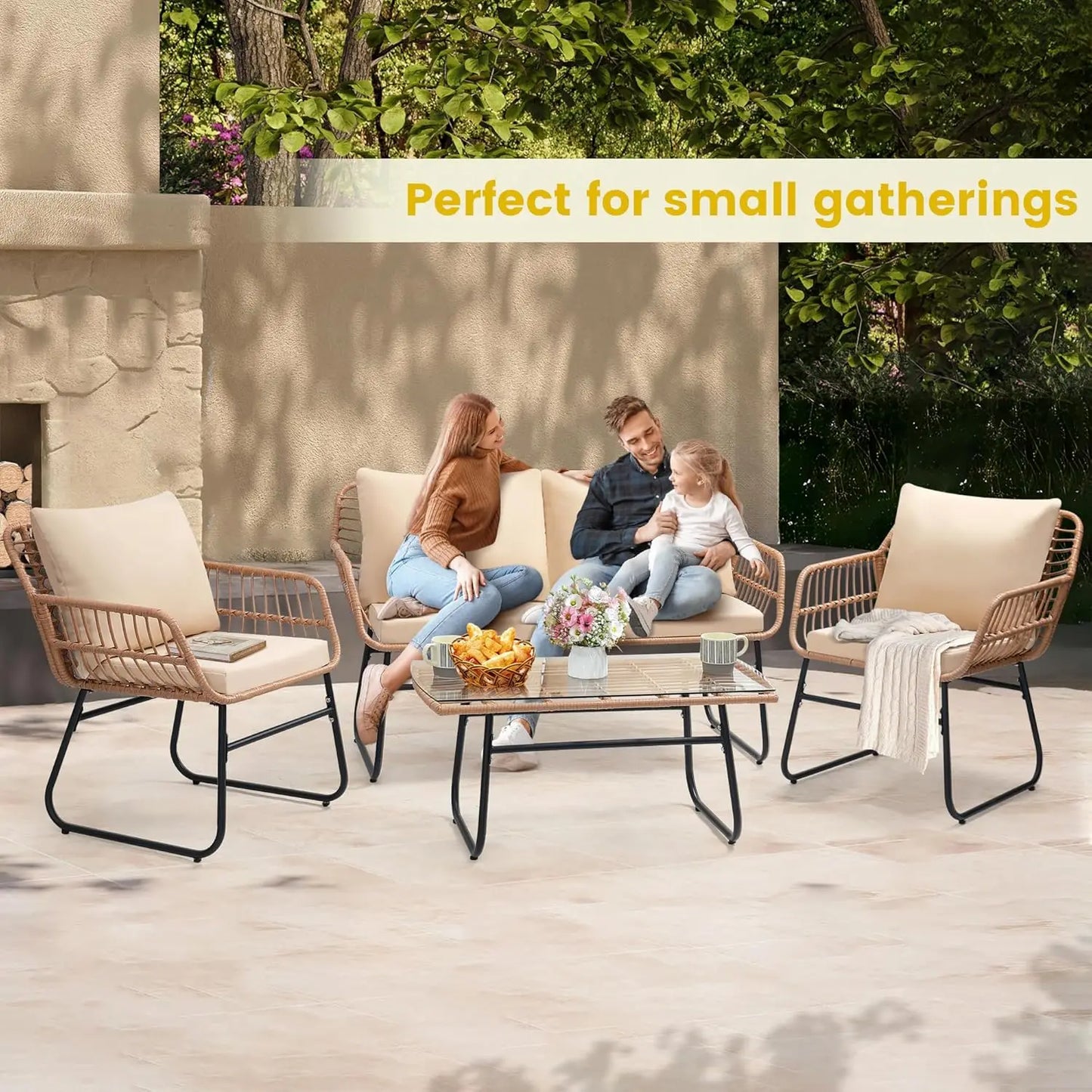 Patio Bistro Outdoor Furniture Set With Wicker Sofa And Table