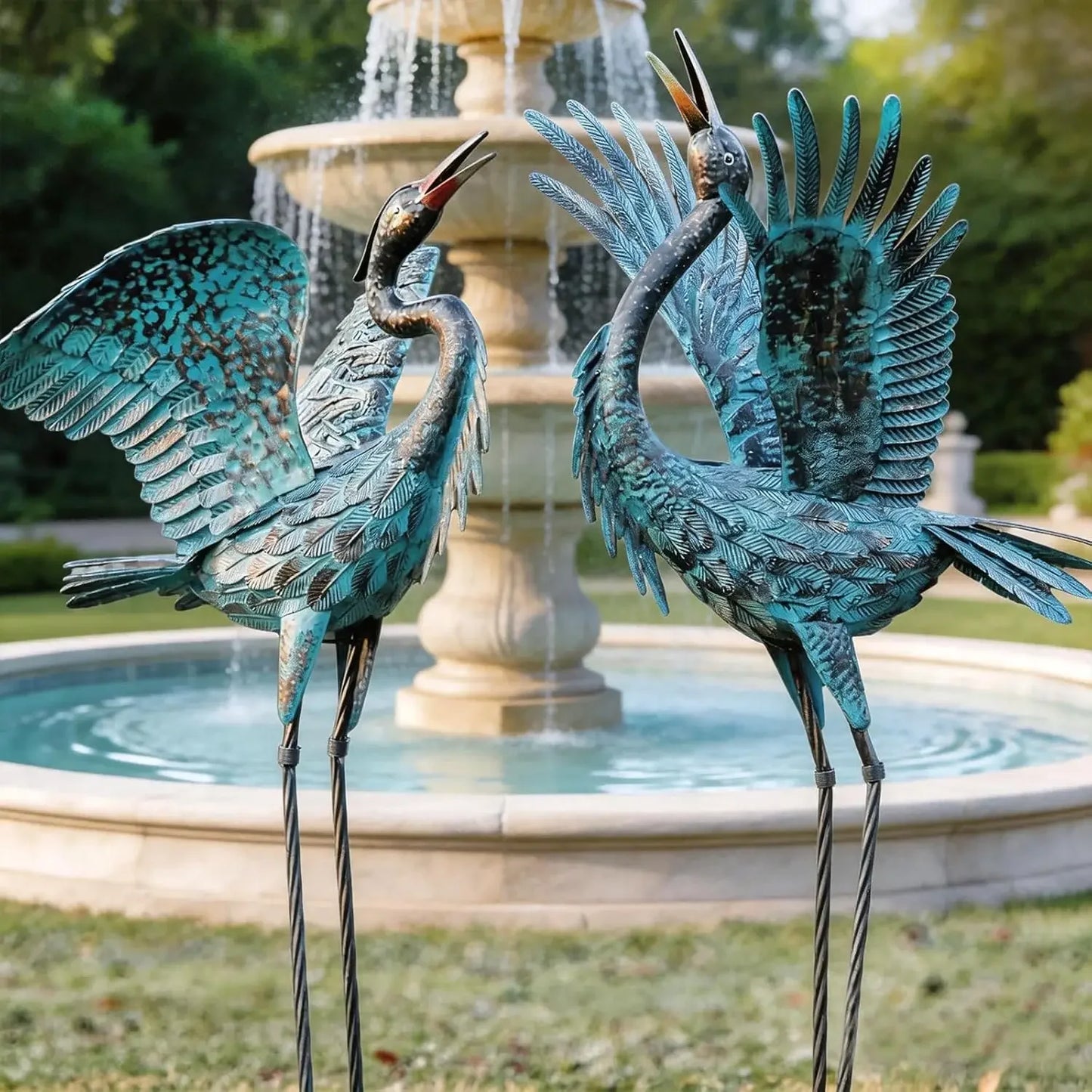 Blue Heron Garden Statues Set Of Two For Outdoor Yard Decor
