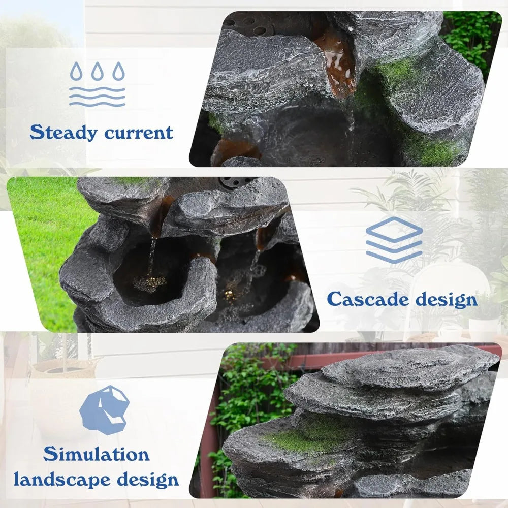 Seven-Tier Rock Waterfall Fountain With LED Lights