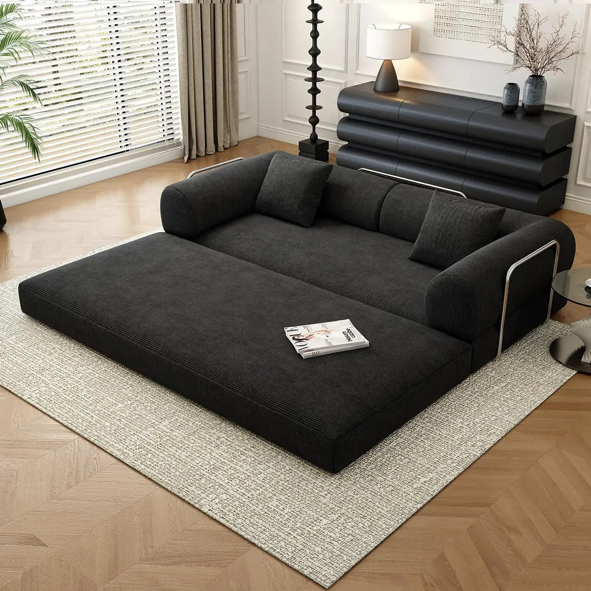 Corduroy Convertible Sofa Bed Modern Frameless Style