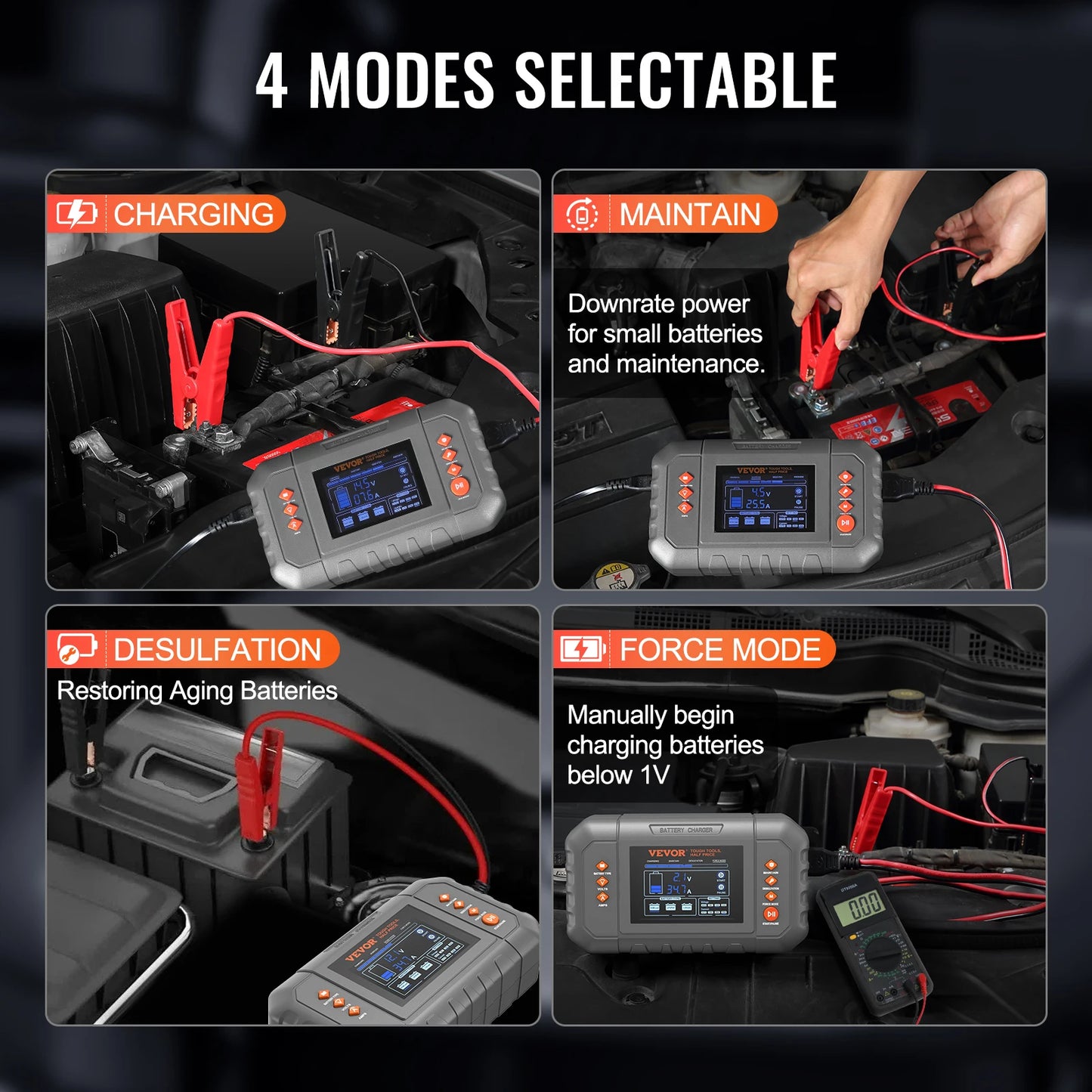 SucceBuy Smart Battery Charger 35-Amp Lithium LiFePO4  (AGM/Gel/SLA) LCD Display Trickle Charger for Boat Motorcycle Use