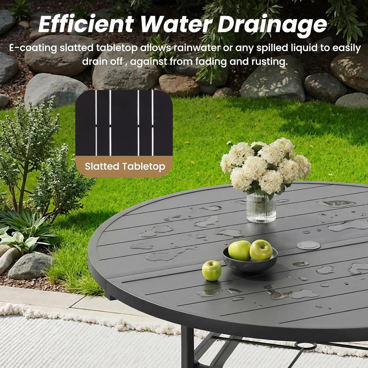 41-Inch Round Metal Patio Dining Table with Umbrella Hole
