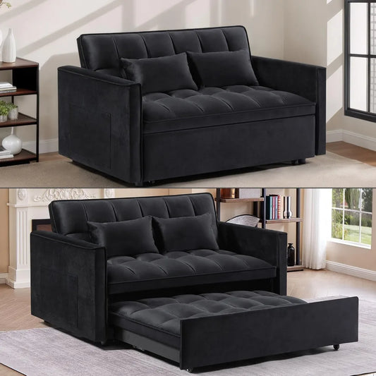 Velvet Convertible Sofa Bed With Pull Out Sleeper Fabric