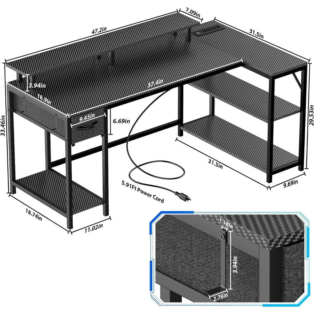 L Shaped Gaming Desk With Power Outlet Monitor Stand