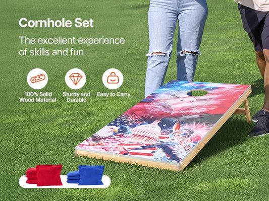 4x2ft Cornhole Set Portable Corn Hole Toss Game Board Wood 8 Bean Bag Carry Case