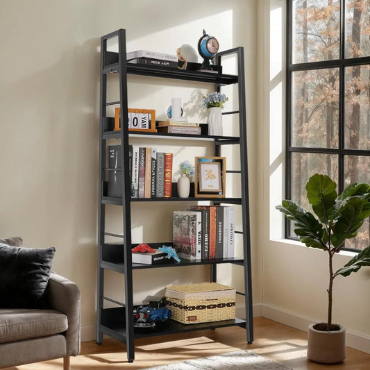 Industrial 5 Tier Bookcase Ladder Shelf Storage Organizer