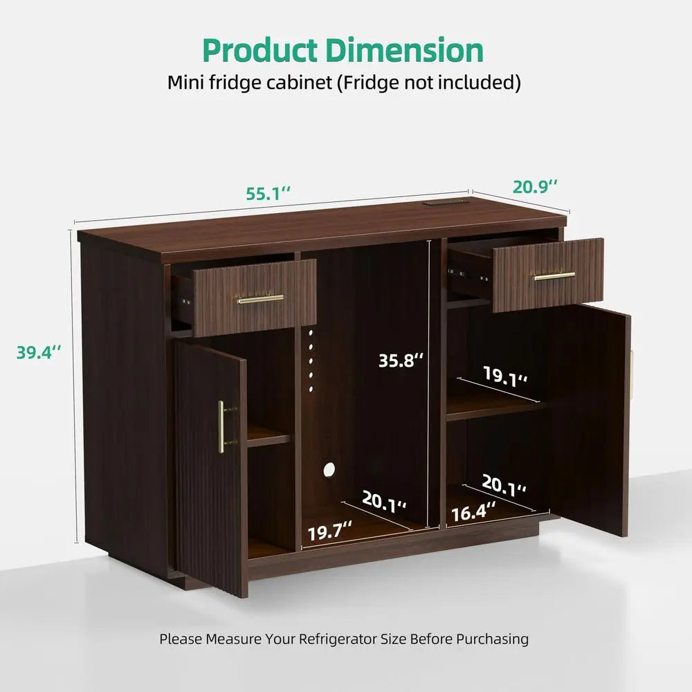 Coffee Bar Cabinet With Fridge Storage And Wine Rack