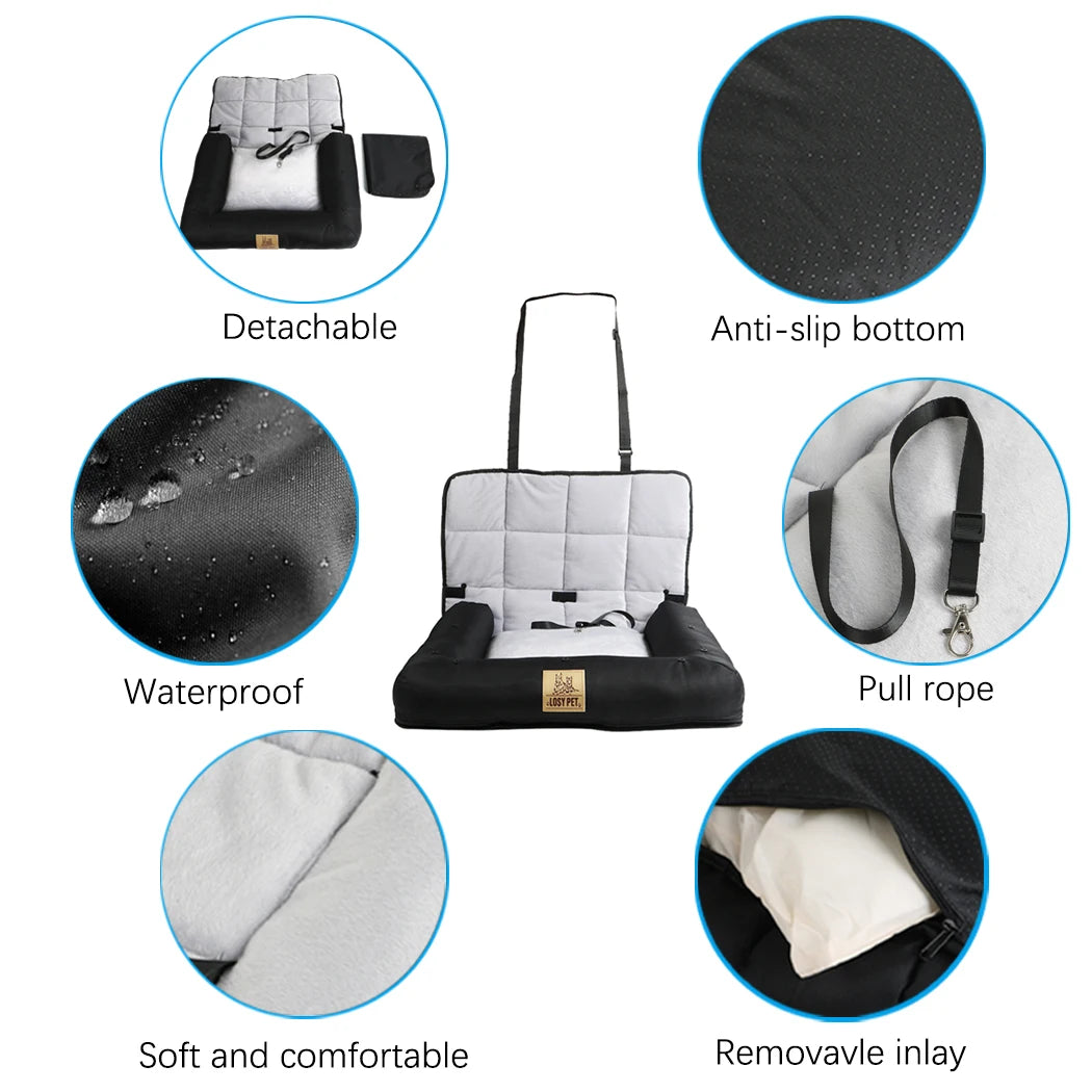 Convertible Water-Resistant Pet Car Seat Cushion With Removable Cover
