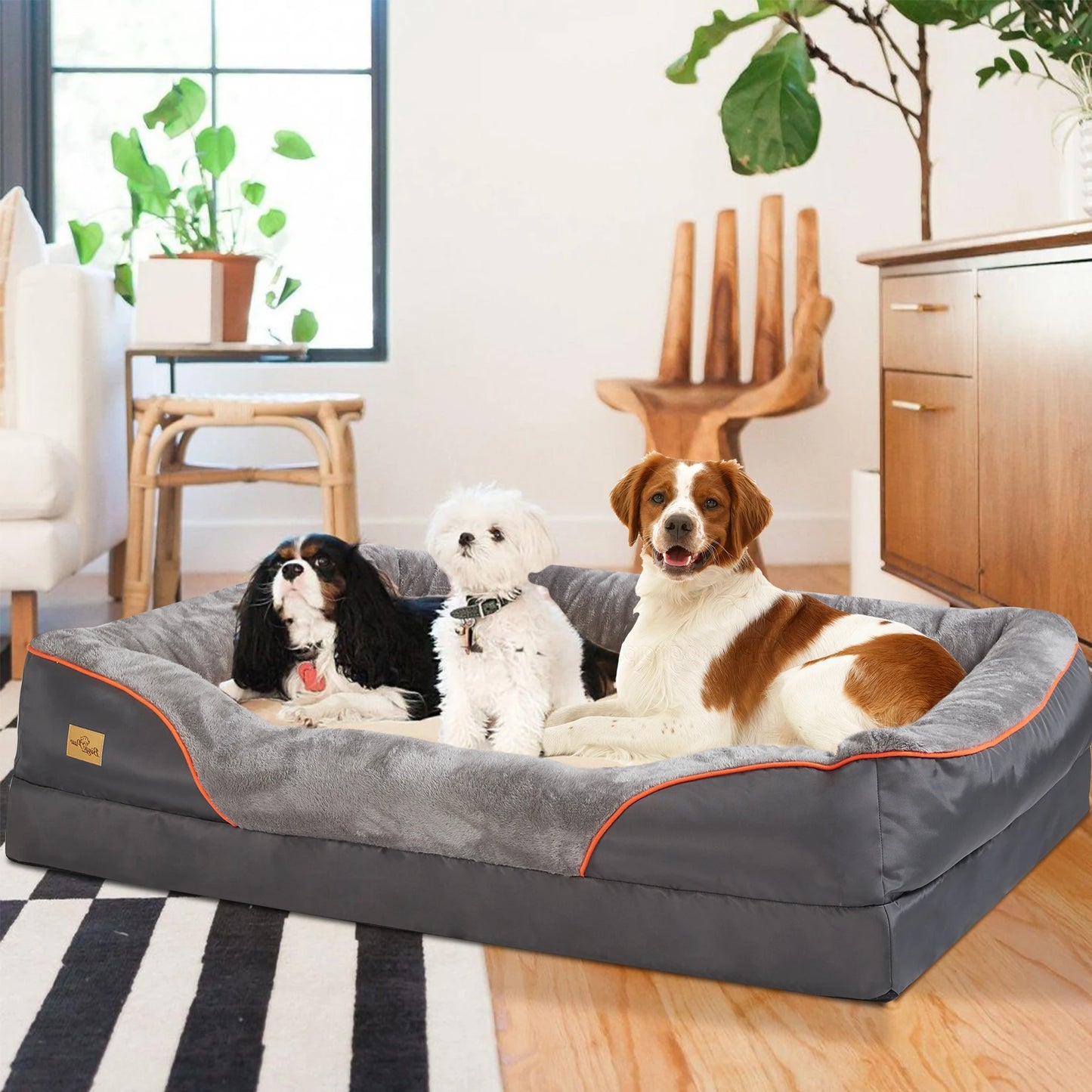 Orthopedic Foam Dog Bed With Removable Cotton Padded Bolster Cover