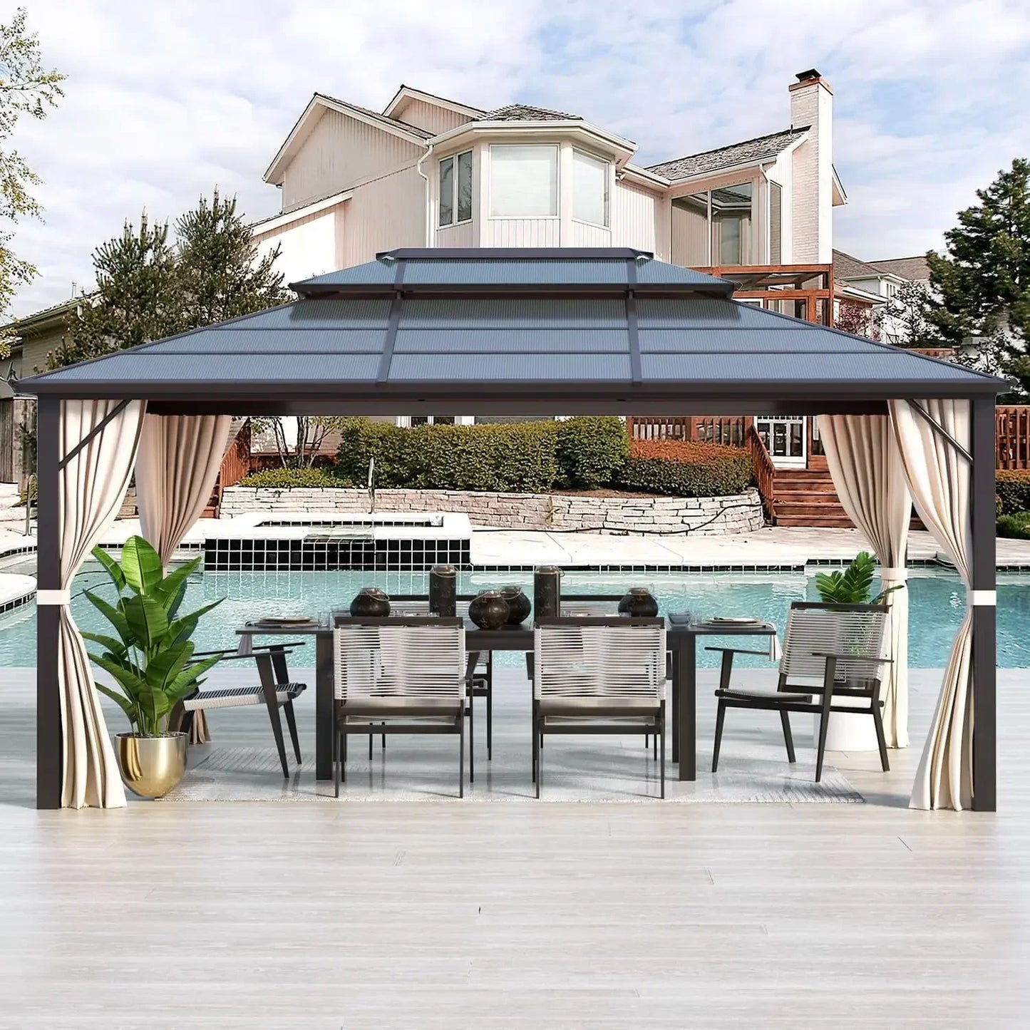 Hardtop Gazebo With Aluminum Frame Curtains Outdoor Shelter