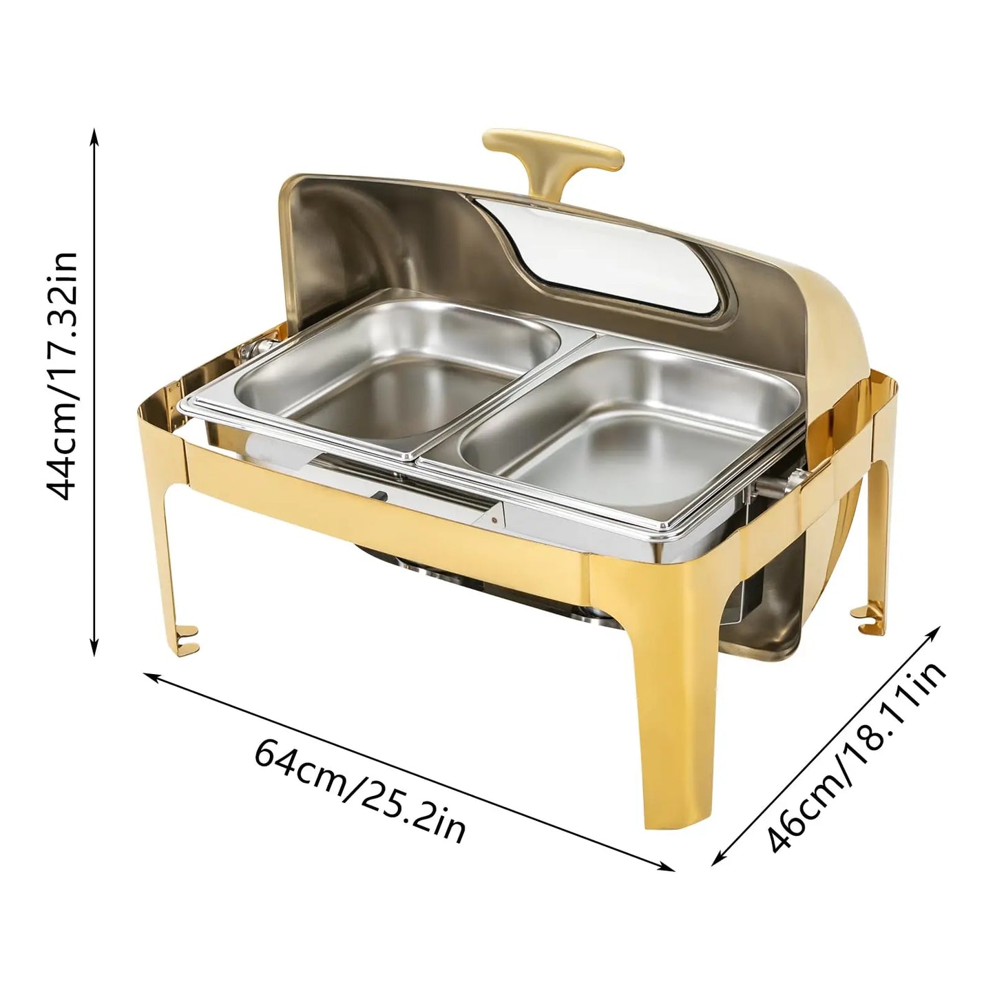 Roll Top Chafing Dish Buffet Set,9.5 Qt Rectangular Chafing Dish,9L Stainless Steel Buffet Warmer for Hotels, Buffets,Restaurant