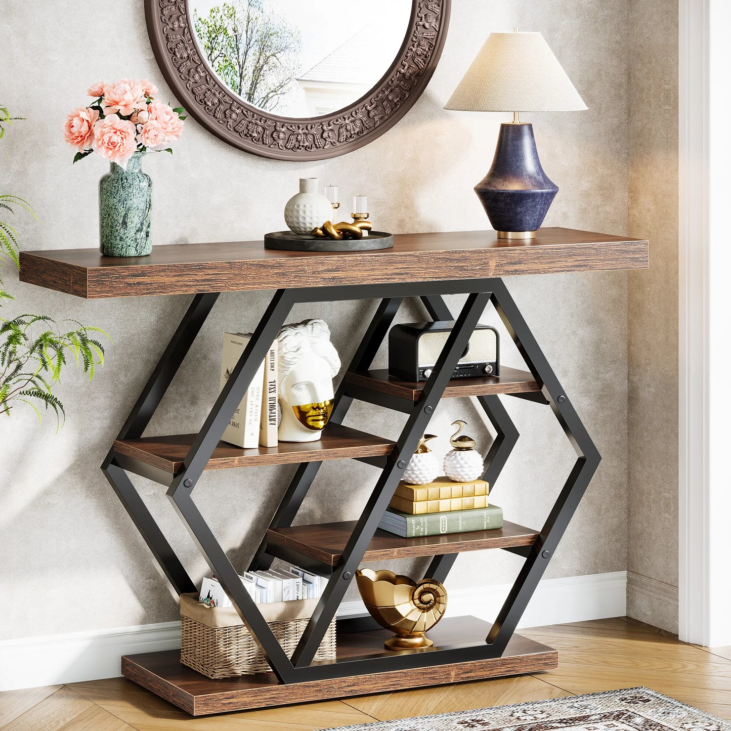 Industrial Console Table For Narrow Entryway Hallway Thick Top