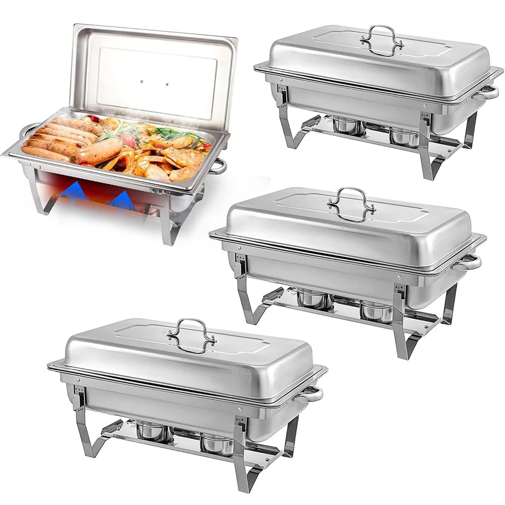 2/4/6 Pack Chafing Dish Buffet Servers Stainless Steel Full Size Rectangular 8QT Food Warmer for Party Wedding Birthday Hotel