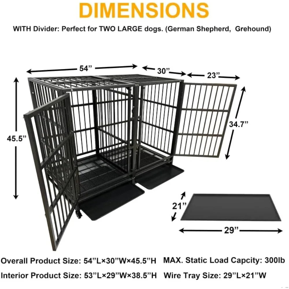 Heavy Duty Indestructible Dog Crate With Divider For Two