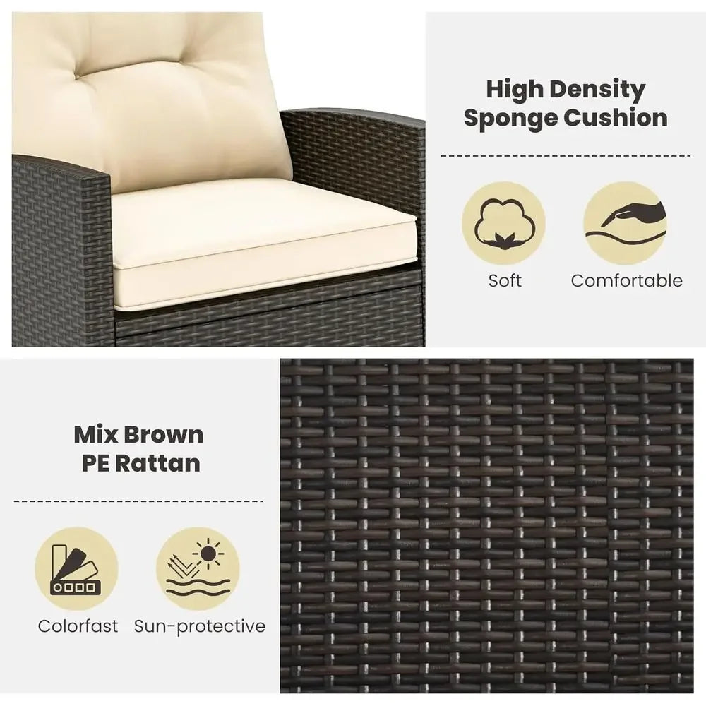 Outdoor Wicker Rocking Chair Set With Cushions And Coffee Table