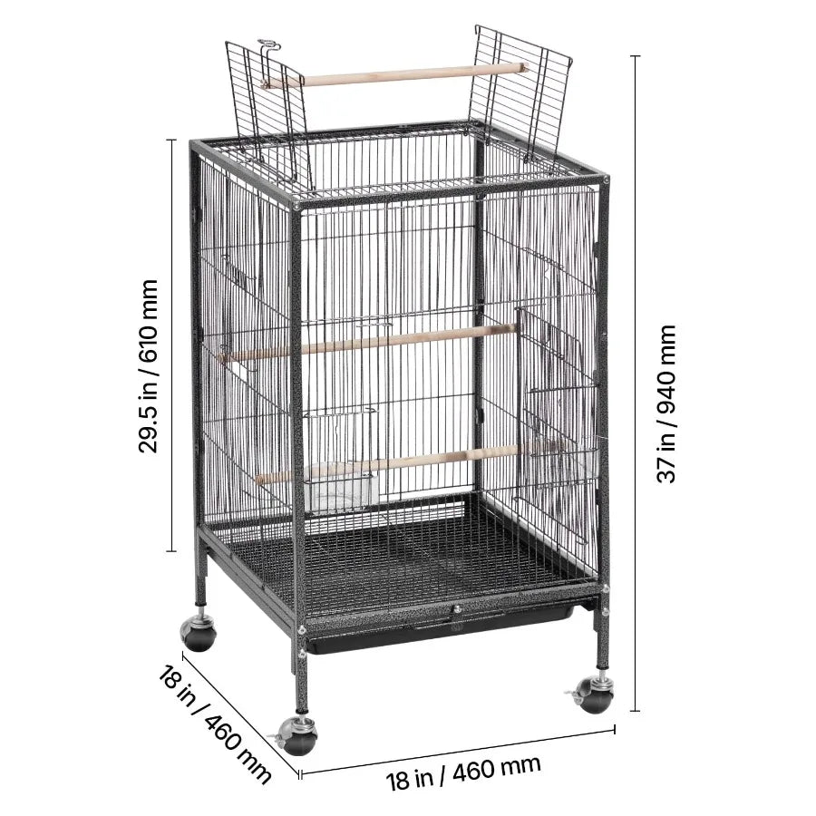 Flat Top Open Wrought Iron Bird Cage With Perches Tray
