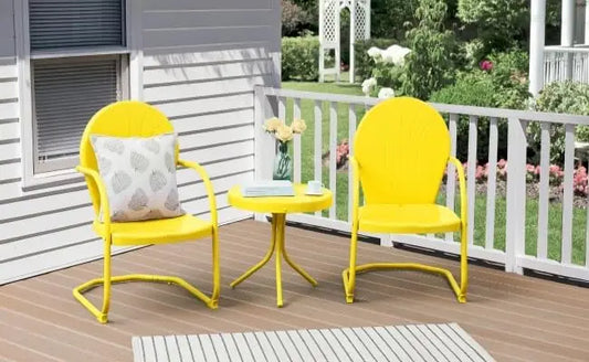 Retro Metal Patio Bistro Set With Motion Armchairs And Table