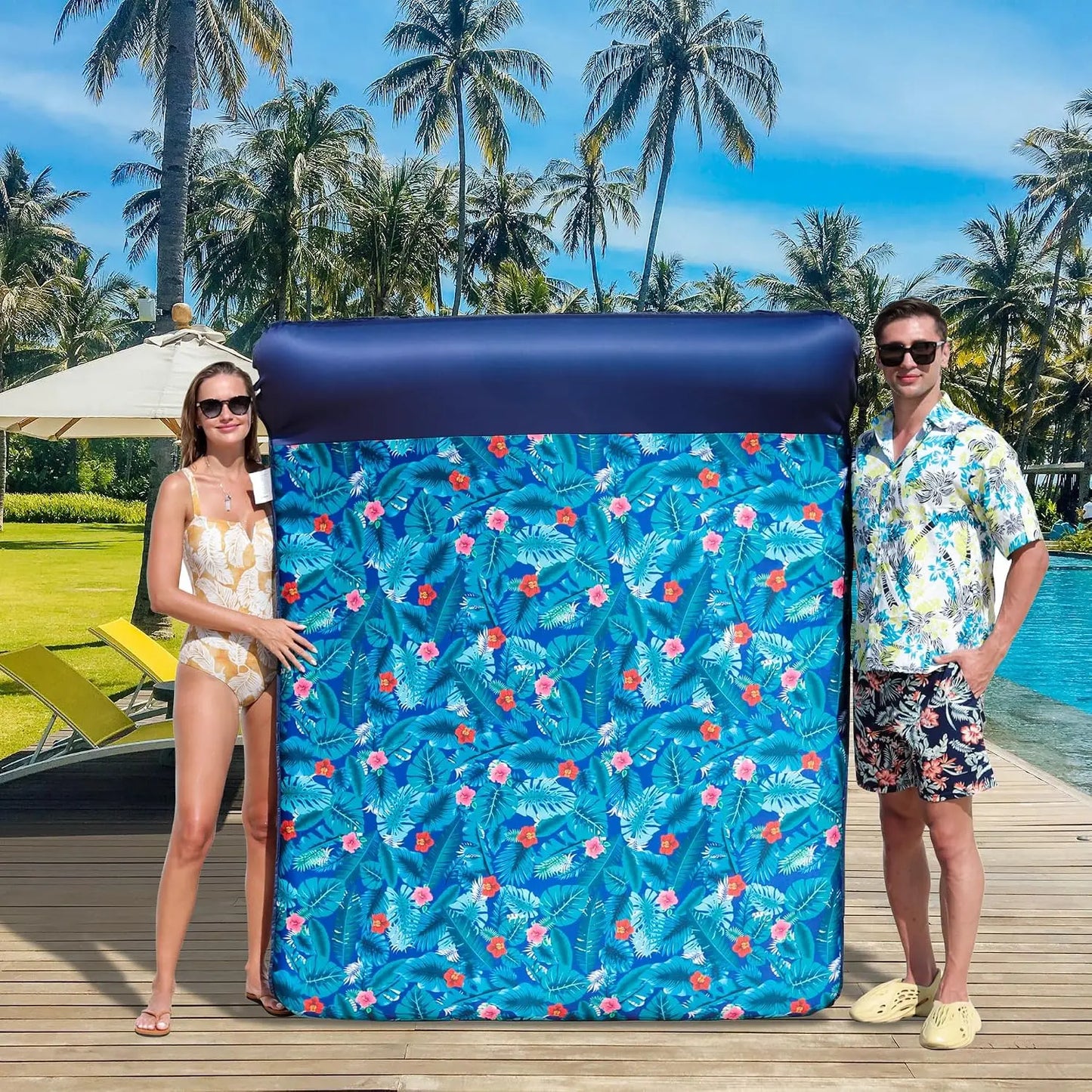 Oversized Fabric-Covered Inflatable Pool Lounger with Headrest