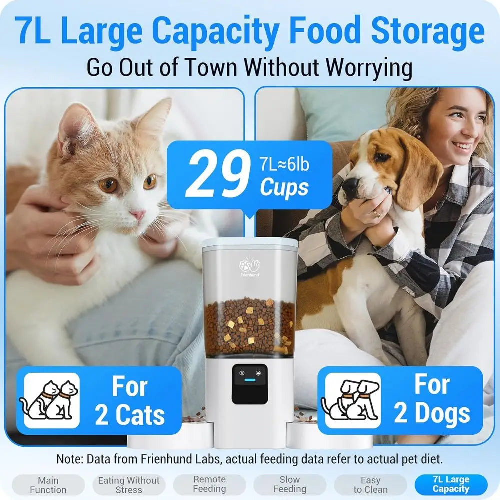 Dual Automatic Pet Feeder With Slow Feed And Detachable Bowls