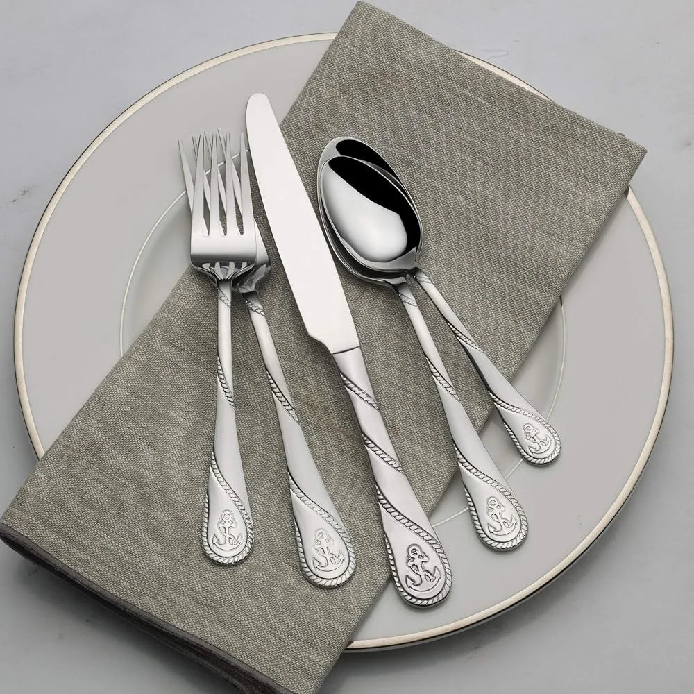 Nautical Stainless Steel Flatware Set For 4 Dishwasher Safe