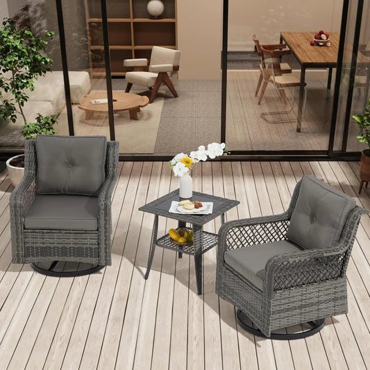Patio Set Outdoor Swivel Chairs Side Table Wicker Bistro