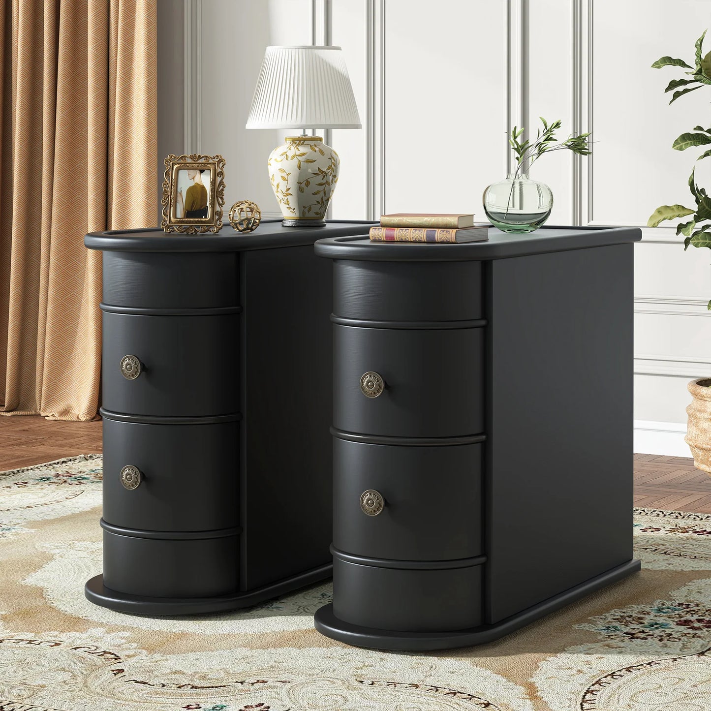 Tribesigns Round Solid Wood End Table With Drawer Nightstand