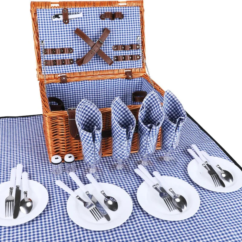 Rattan Picnic Basket Handheld for Outdoor Storage and Hiking