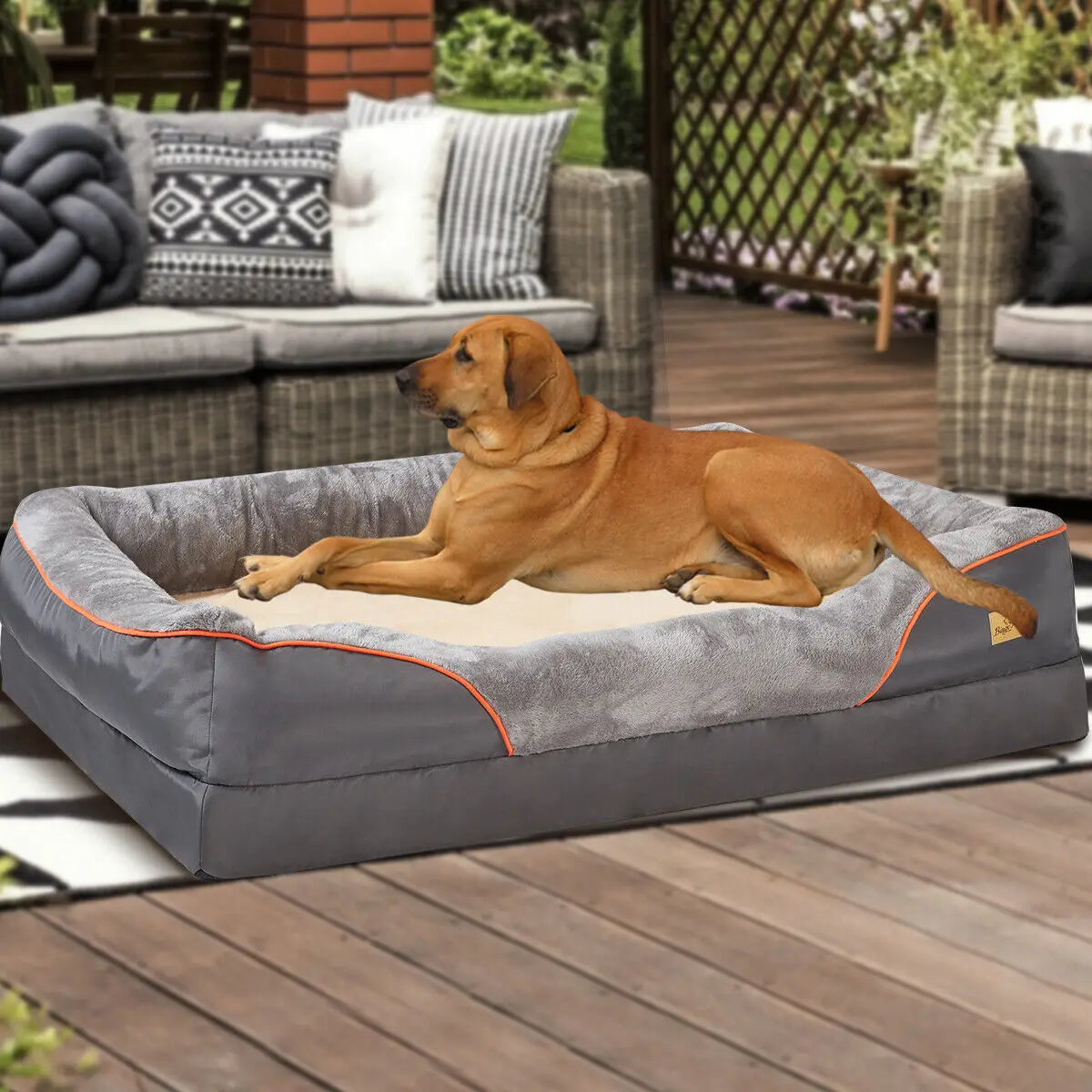 Orthopedic Foam Dog Bed With Removable Cotton Padded Bolster Cover