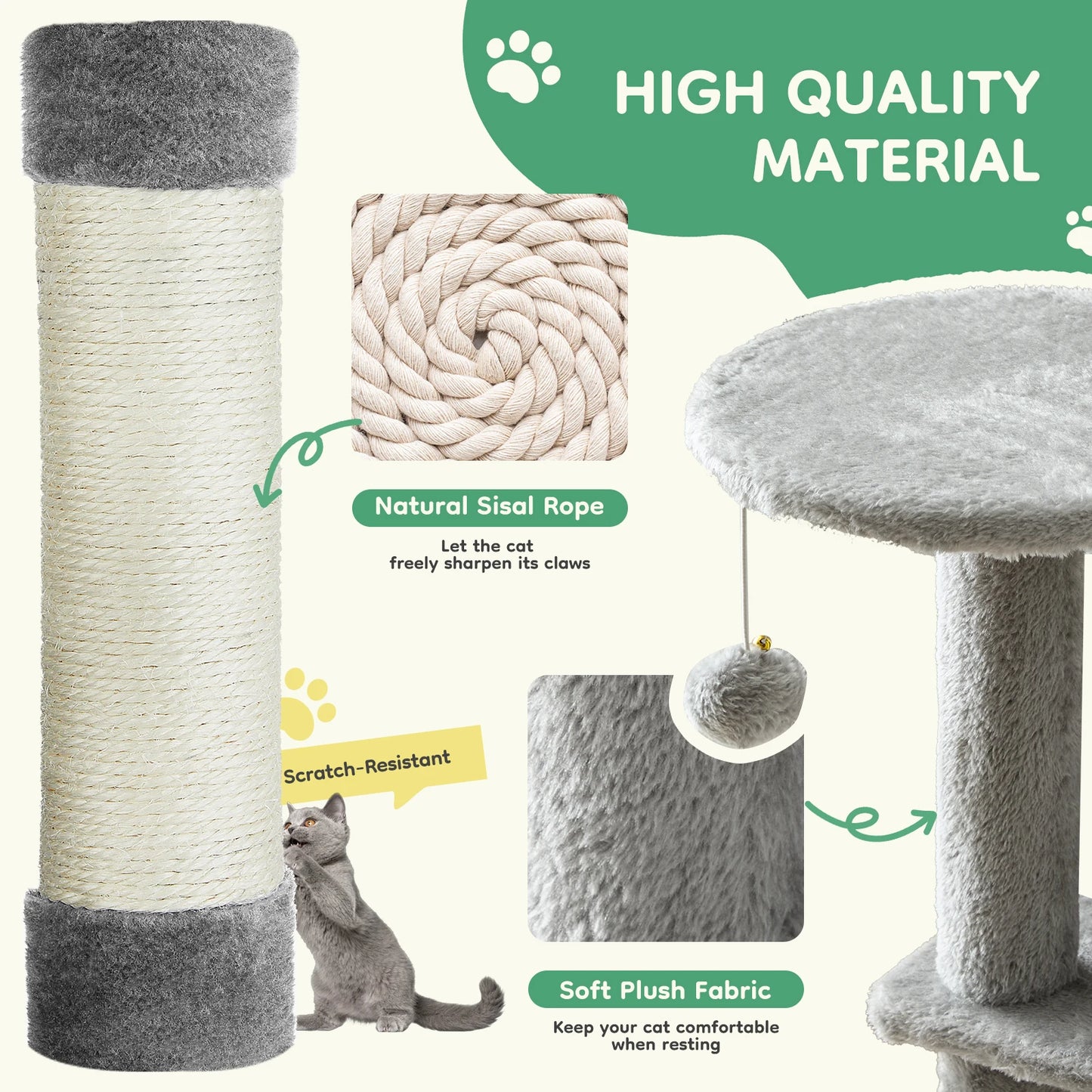 Multi Level Cat Tree With Scratching Posts For Indoor Cats