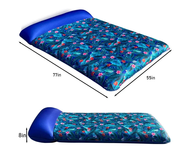 Oversized Fabric-Covered Inflatable Pool Lounger with Headrest