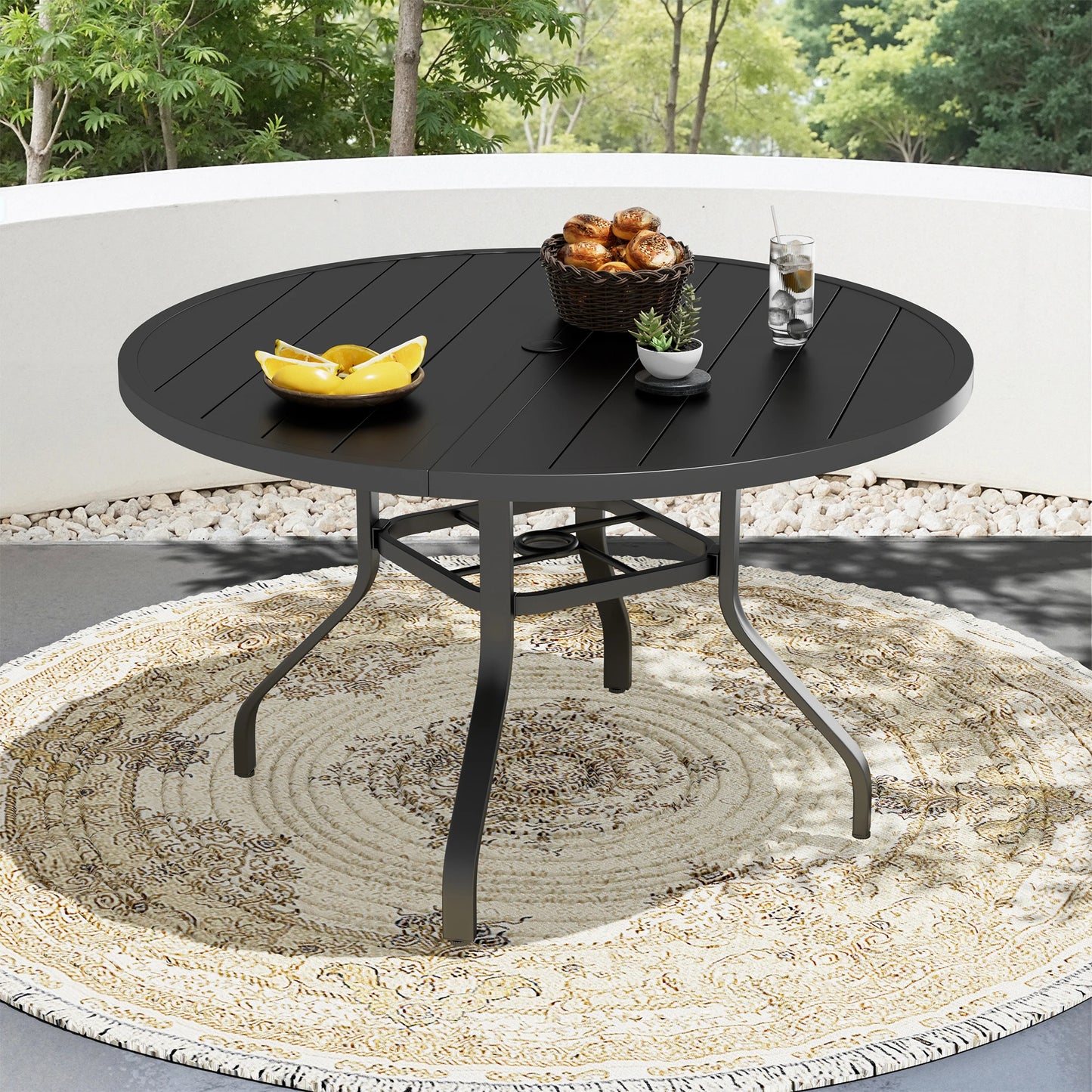 Round Outdoor Patio Dining Table With Umbrella Hole Iron