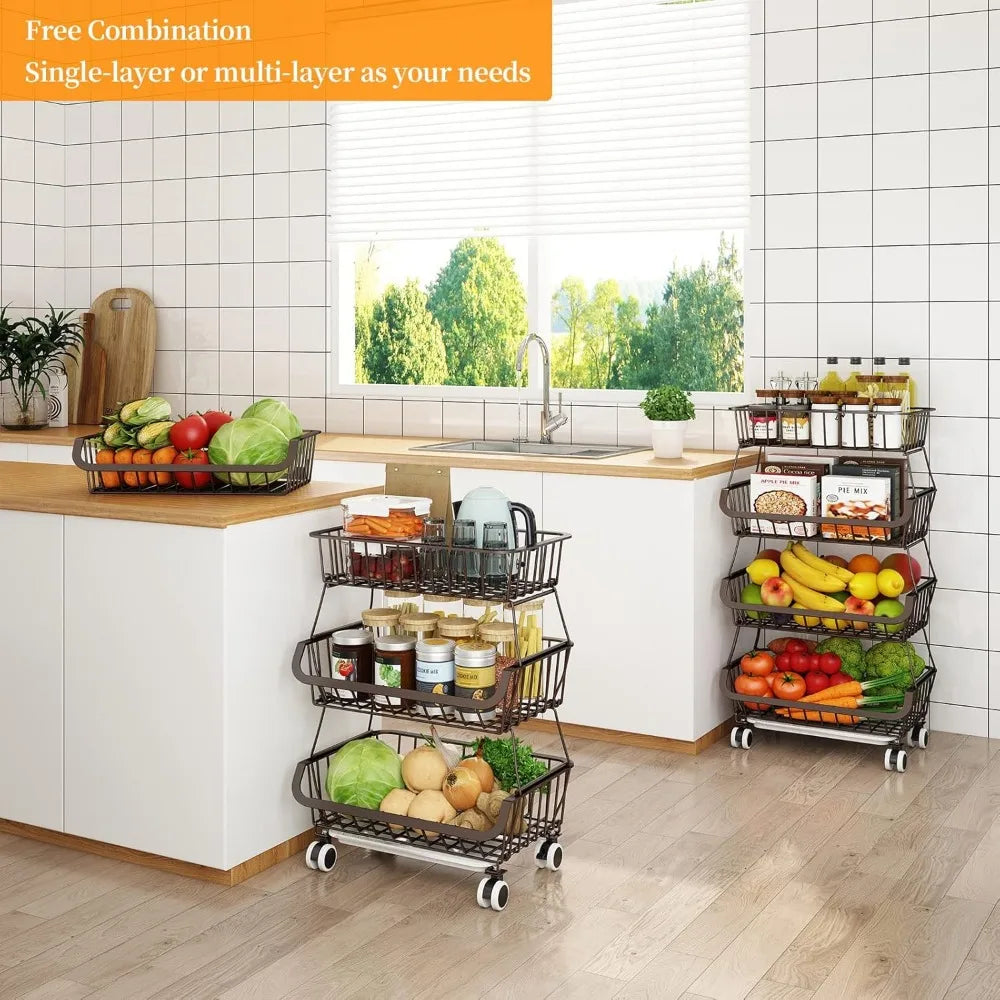 Four Tier Fruit And Vegetable Storage Basket On Wheels