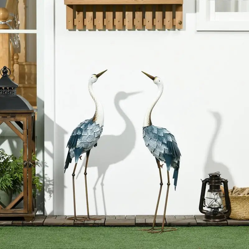Metal Crane Garden Statues Set Of Two