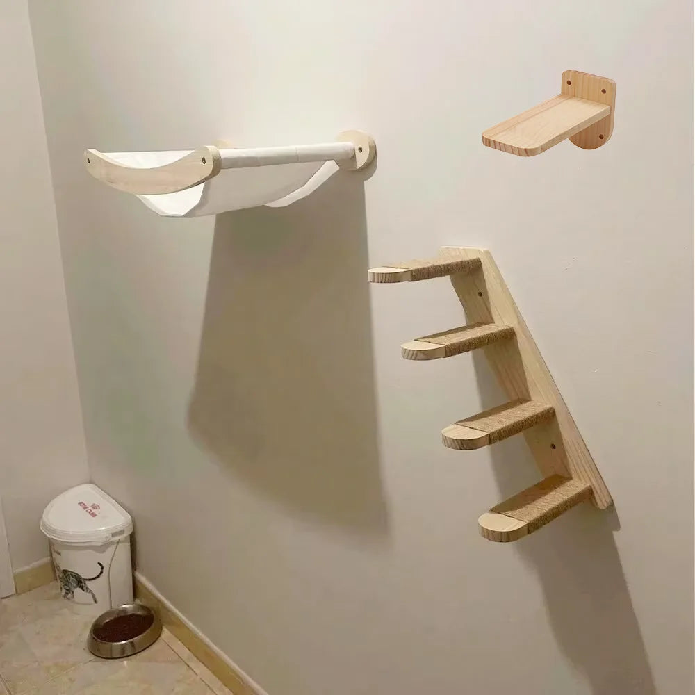 Wall-Mounted Cat Hammock &amp; Climbing Shelf with Sisal Scratcher