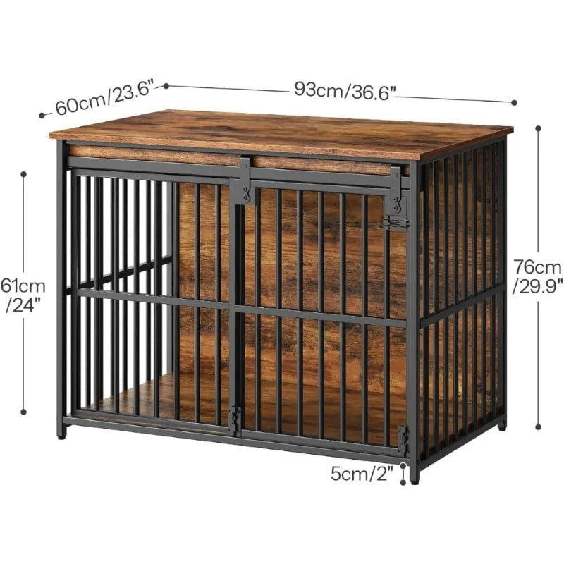 Heavy Duty Durable Dog Crate Table With Sliding Barn Door