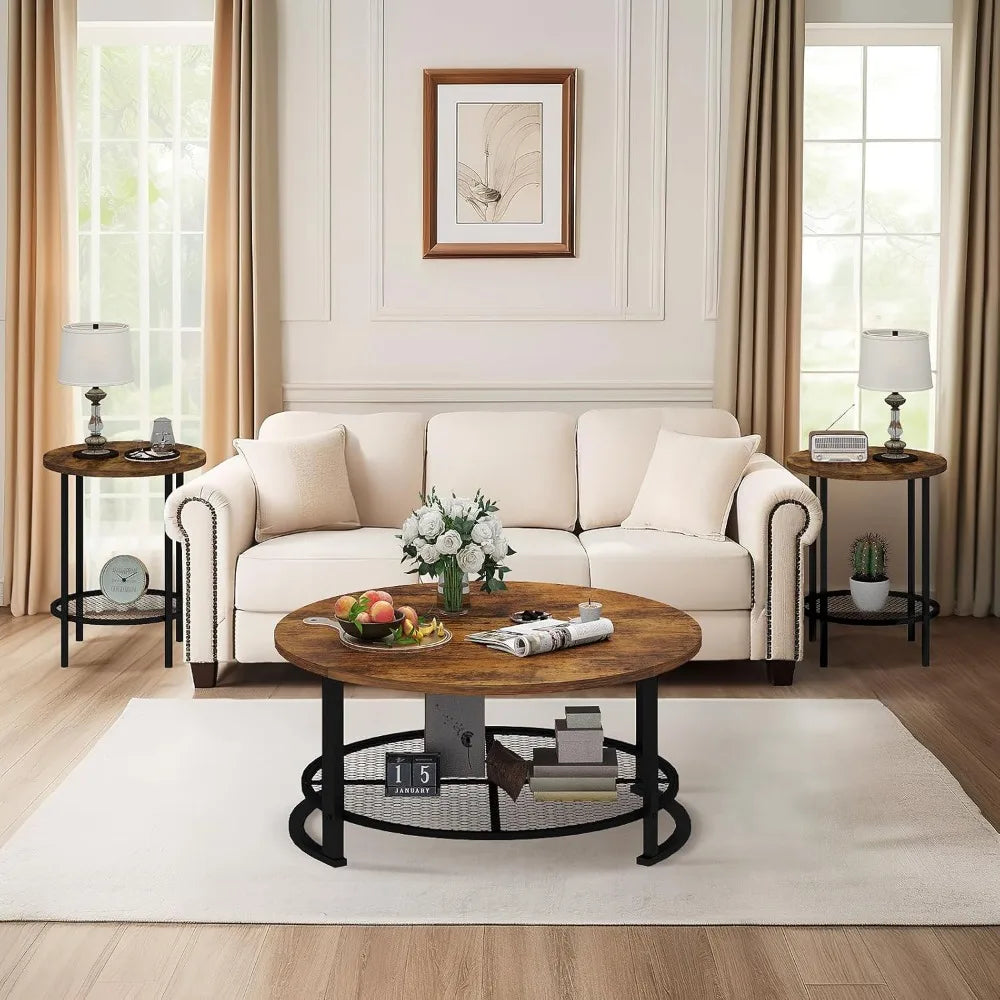 Round Coffee Table Set End Tables Modern Living Room