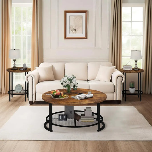 Round Coffee Table Set End Tables Modern Living Room